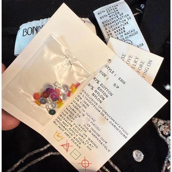 Vintage Bonnie Boerer Sequin Hollywood Nightlife Black Velour Sweatshirt 80s - Picture 8 of 9